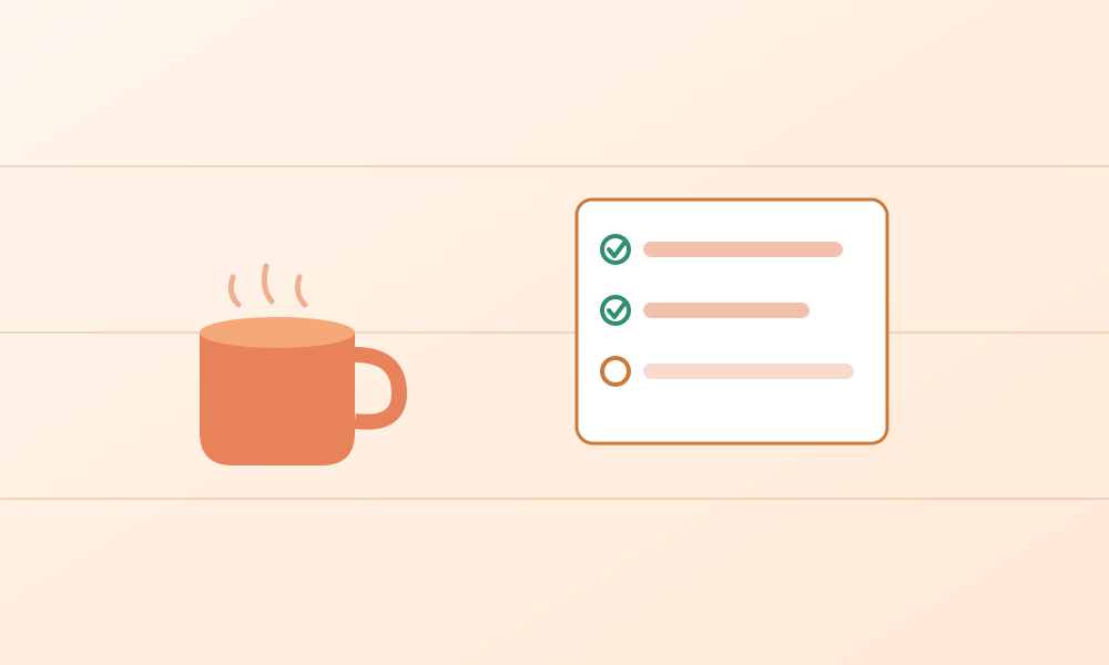 Coffee cup and morning checklist for a productive start