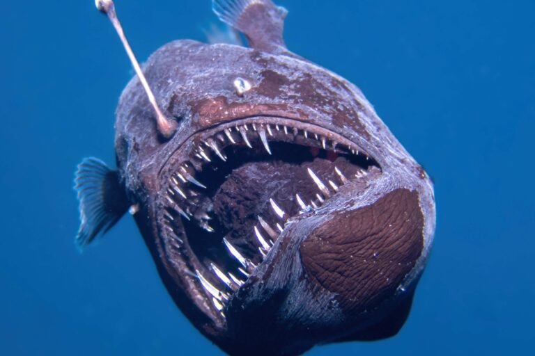 Bioluminescent anglerfish in the deep ocean darkness